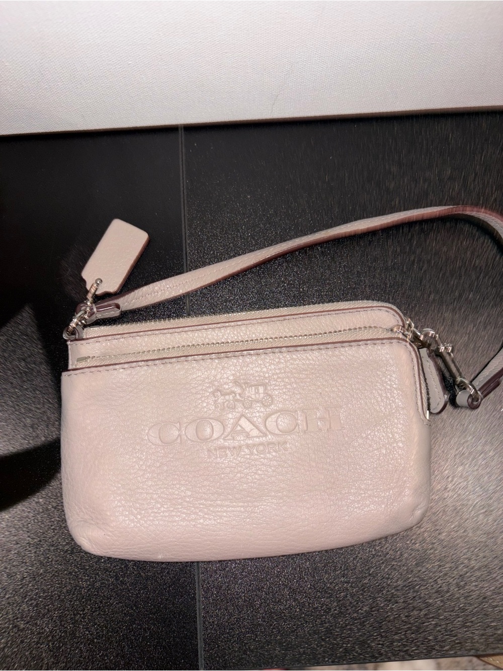 Coach Pebble Leather Double Zip Top Wristlet Wallet Taupe - Picture 4 of 8